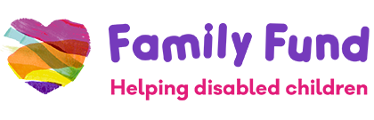 Logo of Family Fund with a colorful heart and text 'Helping disabled children'.