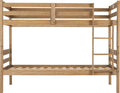 Picture of a wooden bunk bed from a straight side on perspective