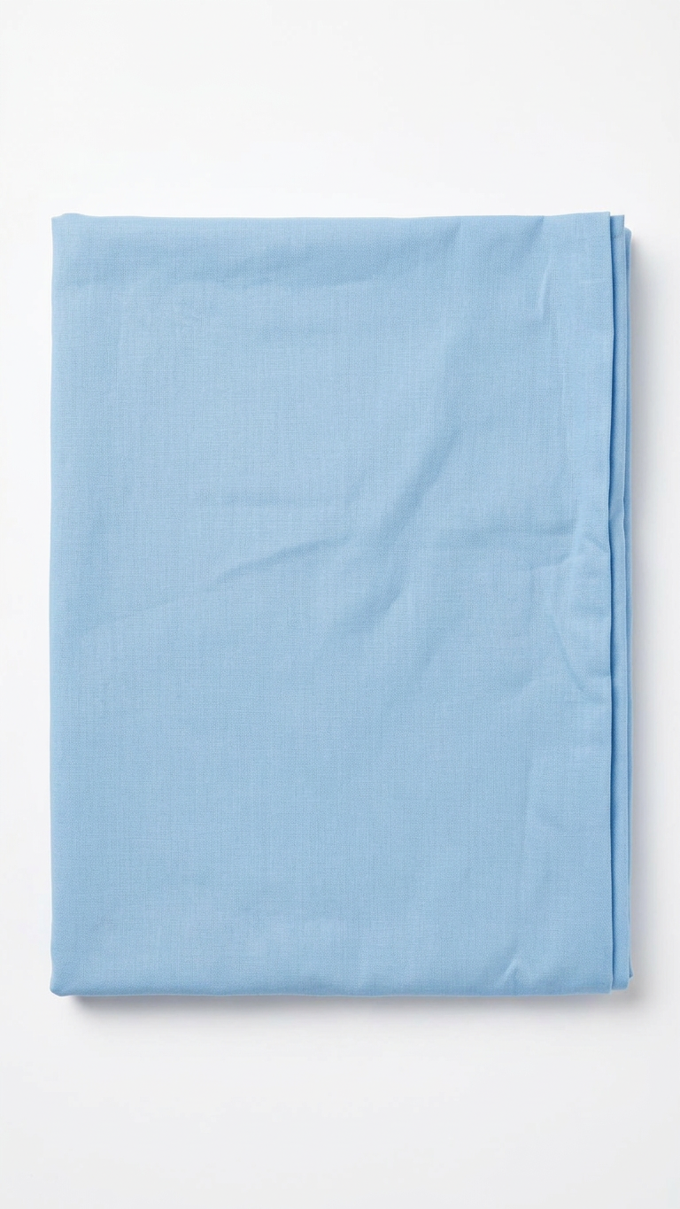 Picture of a light blue bedding on a plain white background. 