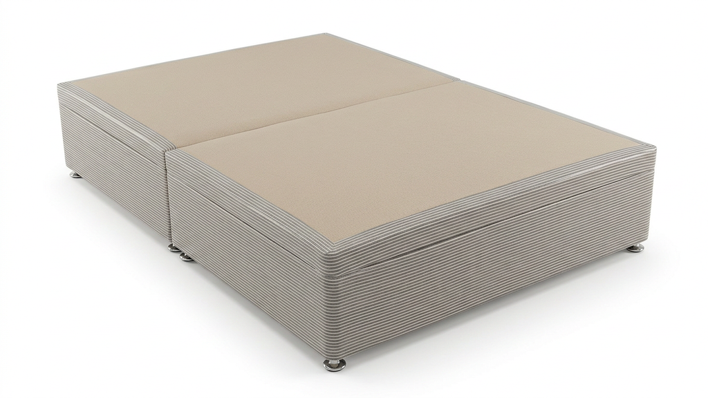 Double ottoman bed base with a ribbed texture on a white background