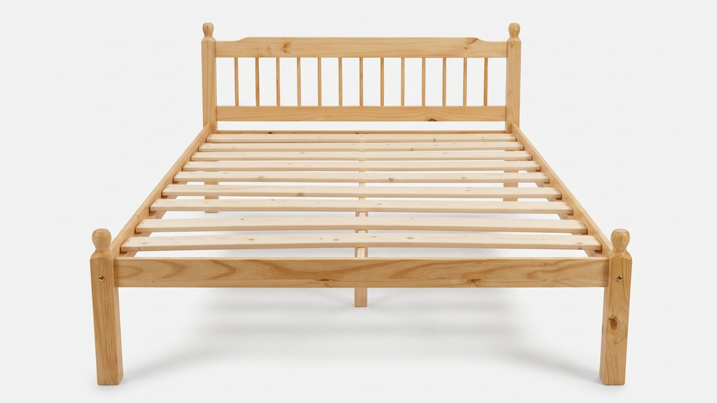 Double Wooden bed frame on a white background from a front on perspective