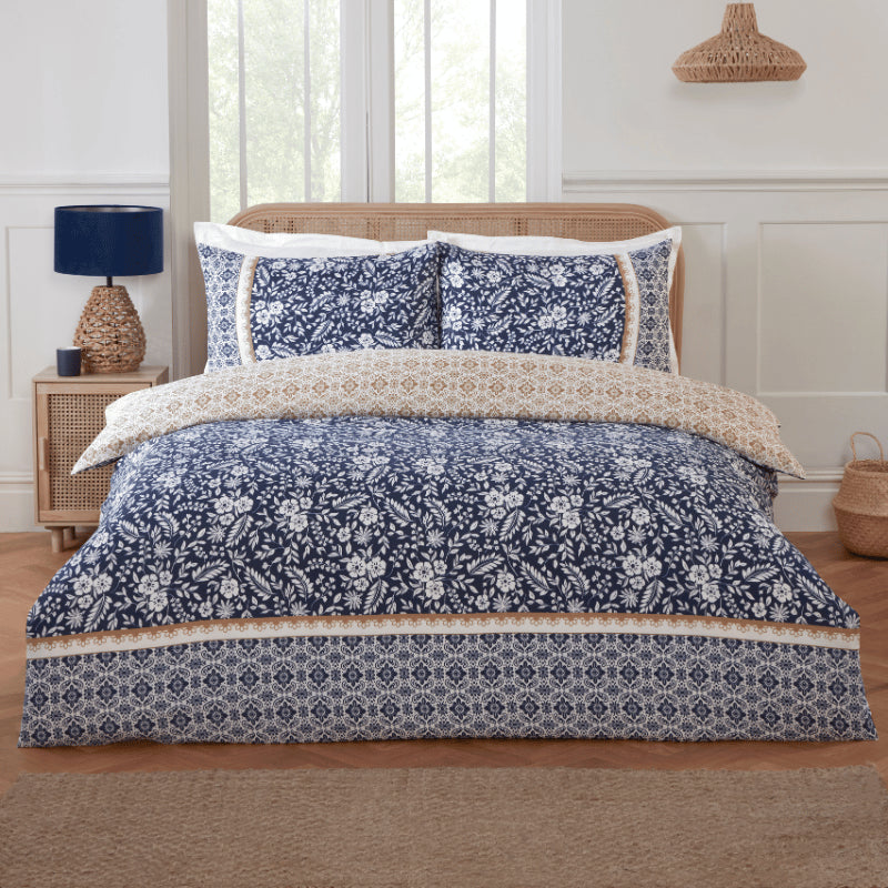 Picture of blue flower patterned bedding