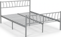 Silver metal double bed frame on a white background