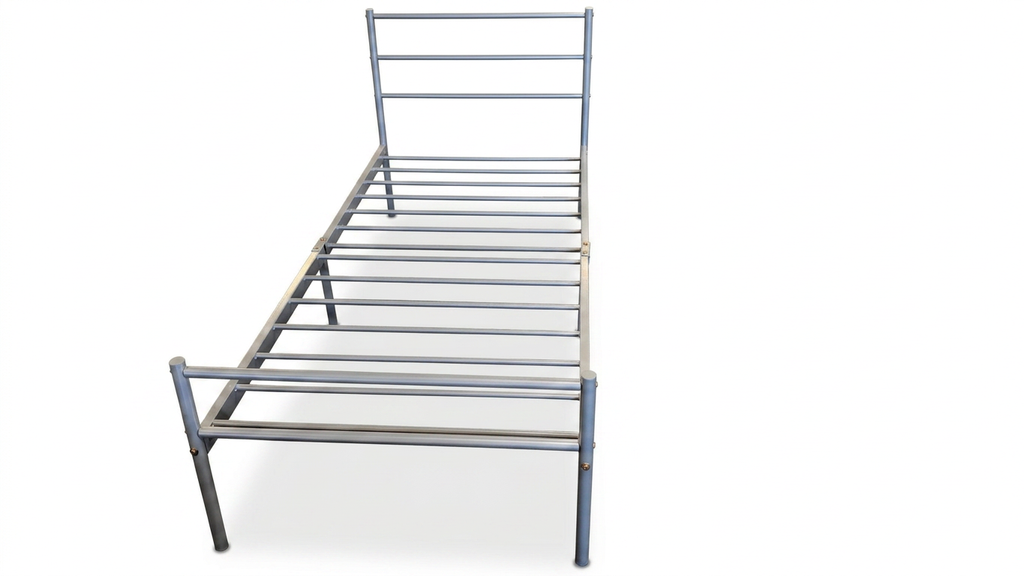 Metal single bed frame on a white background